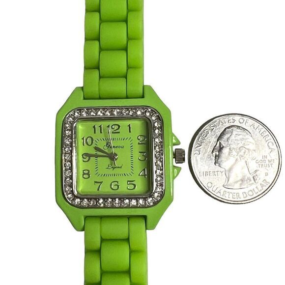 GENEVA LEGEND #L1110 Women's Watch Arabic Numerals Neon Green Silicone Band 8.75 - Picture 2 of 15